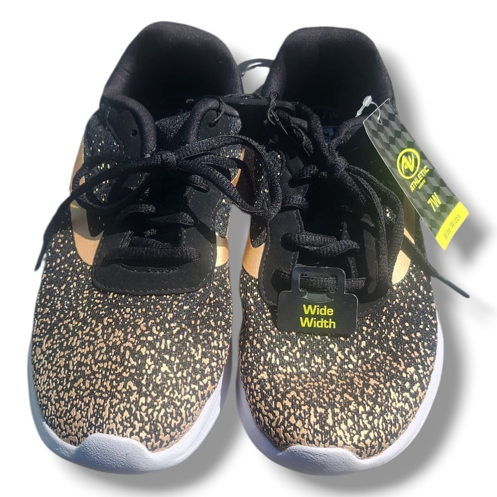 New Athletic Works Women's Black Sneakers With Gold Accents